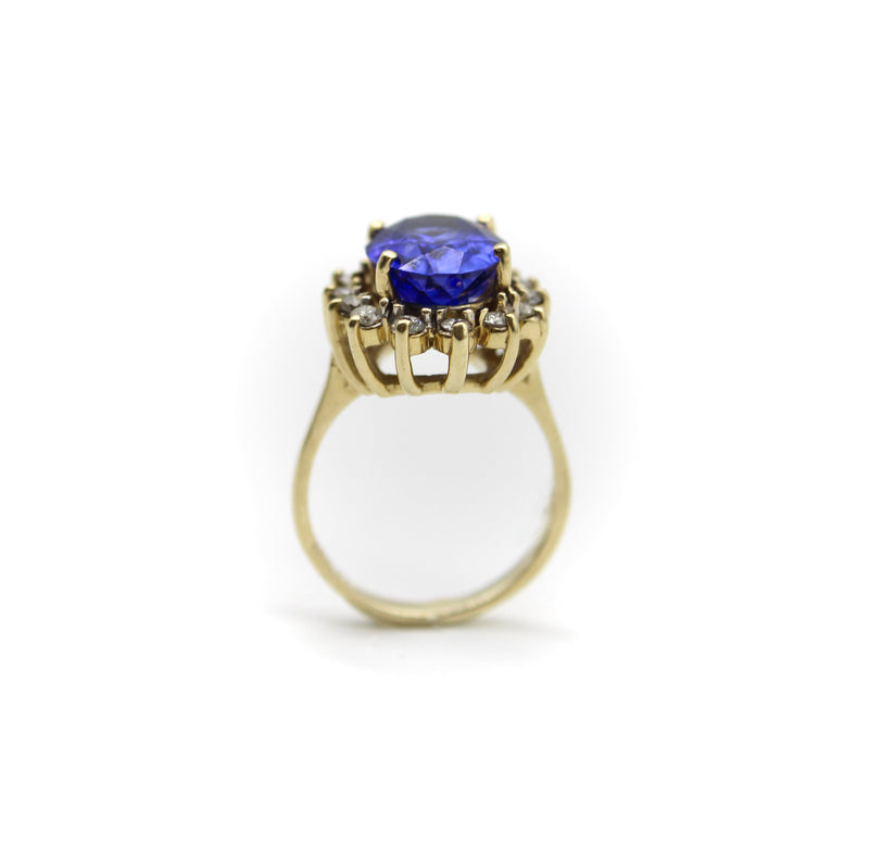 Vintage 14K Gold Tanzanite and Diamond Halo Ring by LeVian ring Kirsten's Corner Jewelry 