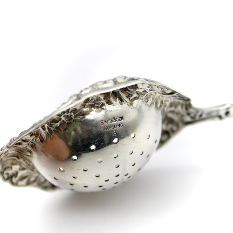 Kirk Sterling Silver Tea Strainer with Repoussé Objects of Vertu Kirsten's Corner 