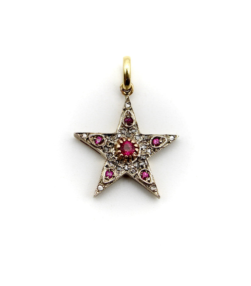 14K Gold and Silver Ruby and Diamond Star Pendant Pendant, Charm Kirsten's Corner 