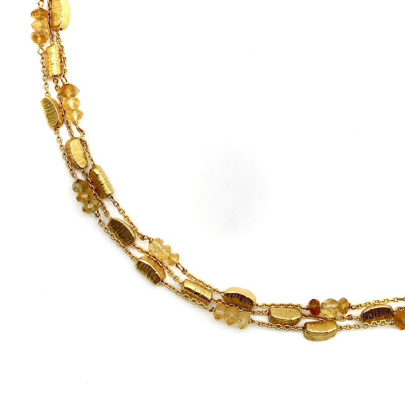18K Gold Bar and Citrine Briolette Layered Necklace Necklace Kirsten's Corner 