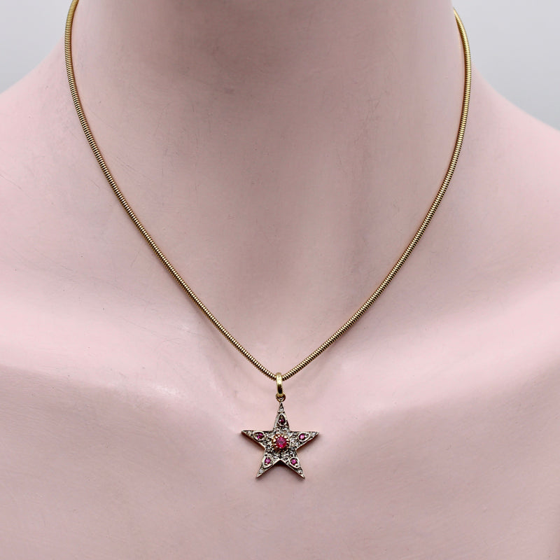 14K Gold and Silver Ruby and Diamond Star Pendant Pendant, Charm Kirsten's Corner 