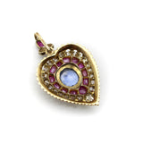18K Gold Early Victorian Sapphire Ruby and Diamond Heart Pendant Kirsten's Corner 