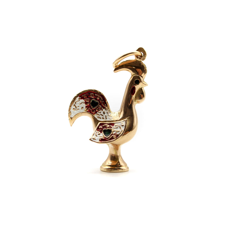 Portuguese 19.2 K Gold Rooster Charm With Enamel Pendant, Charm Kirsten's Corner 