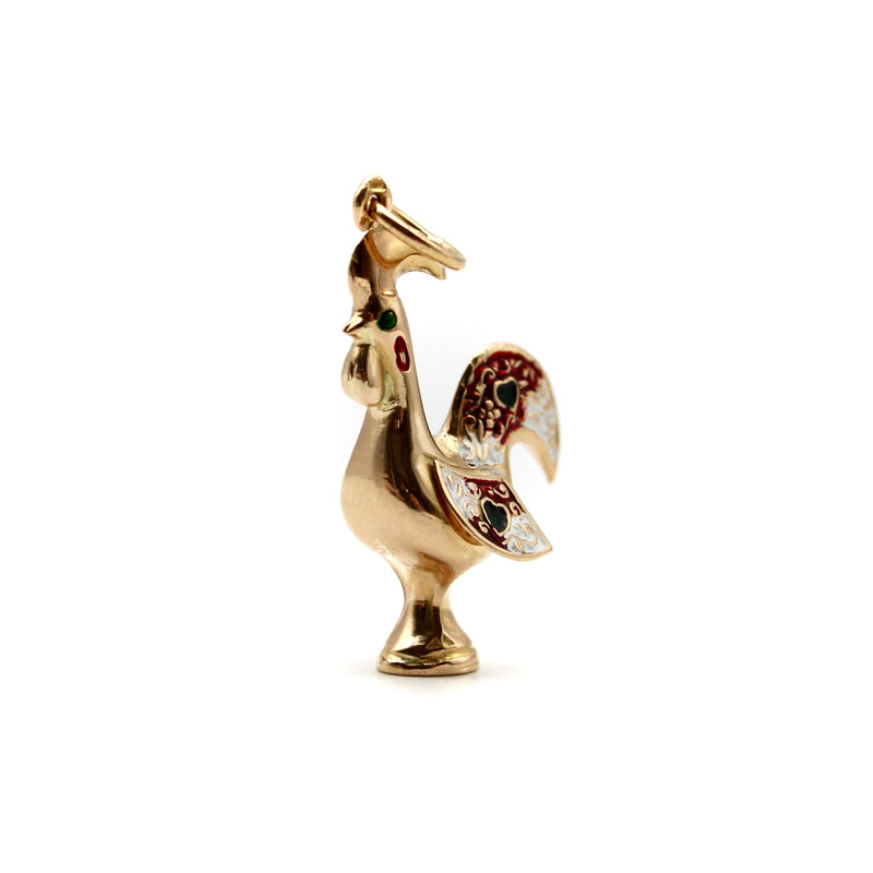 Portuguese 19.2 K Gold Rooster Charm With Enamel Pendant, Charm Kirsten's Corner 