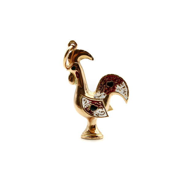 Portuguese 19.2 K Gold Rooster Charm With Enamel Pendant, Charm Kirsten's Corner 