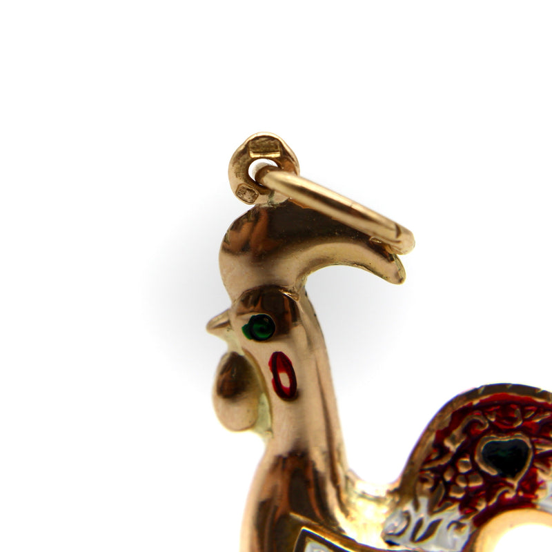 Portuguese 19.2 K Gold Rooster Charm With Enamel