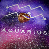 Rare 18K Gold Jean Després Aquarius Zodiac Signet Ring Ring Kirsten's Corner 