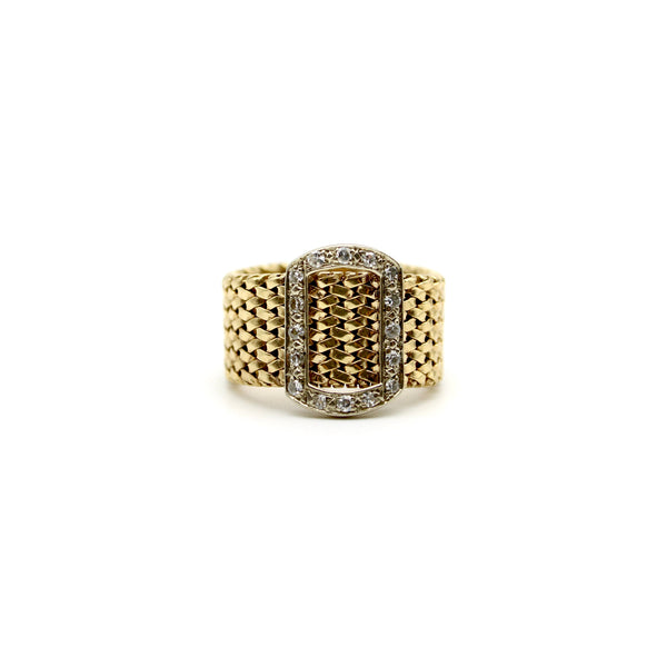 14K Gold Vintage Mesh Diamond Buckle Ring Ring Kirsten's Corner 