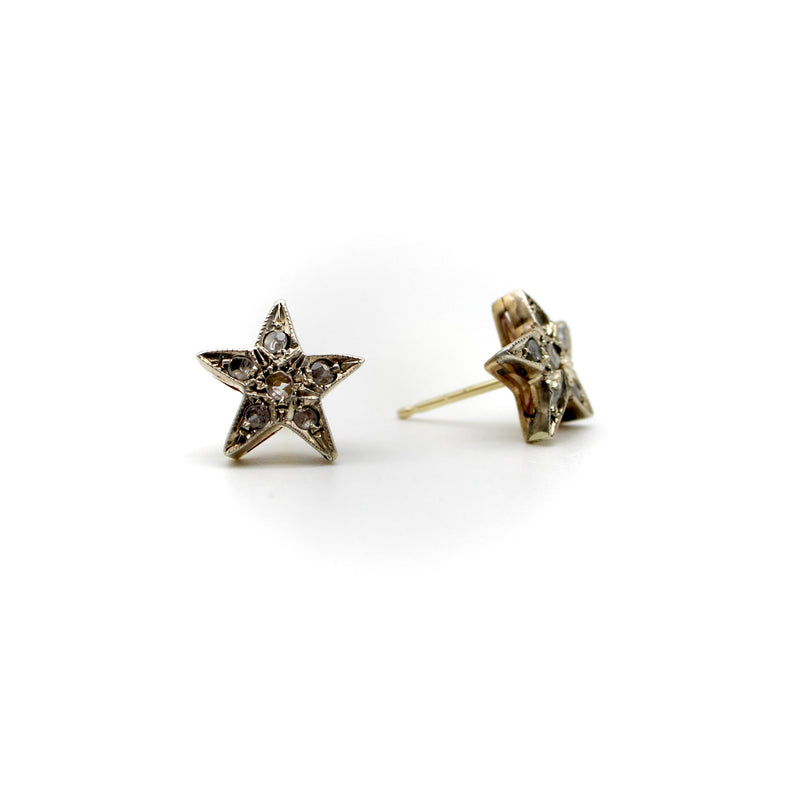 14K Gold and Silver Rose Cut Diamond Star Earrings Earrings Kirsten's Corner 