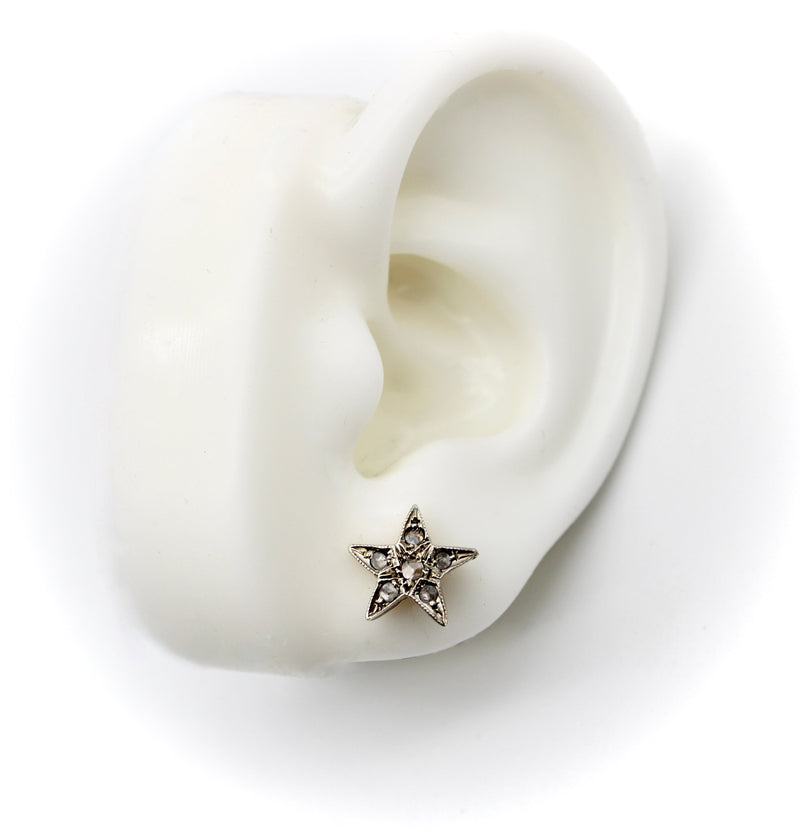 14K Gold and Silver Rose Cut Diamond Star Earrings Earrings Kirsten's Corner 