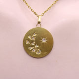 18K Gold Star, Moon, and Wheat Medallion with Rose Cut Diamonds Pendant, Charm Kirsten's Corner 