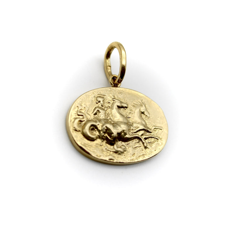 14K Gold Poseidon Signature Classical Revival Medallion Pendant, Charm Kirsten's Corner 