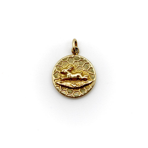 14K Gold Victorian Inspired Signature Running Rabbit Pendant-Charm Pendant, Charm Kirsten's Corner Jewelry 