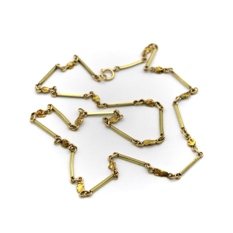 Vintage 14 and 22K Gold Nugget Bar Link Necklace Chain Kirsten's Corner 