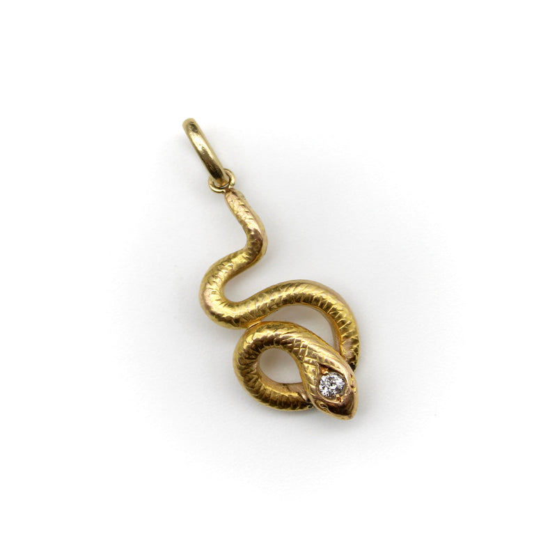 Early Victorian 14K Gold Snake Pendant With Old Mine Cut Diamond Pendant, Charm Kirsten's Corner 