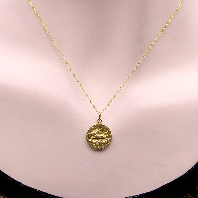 14K Gold Victorian Inspired Signature Running Rabbit Pendant-Charm Pendant, Charm Kirsten's Corner Jewelry 