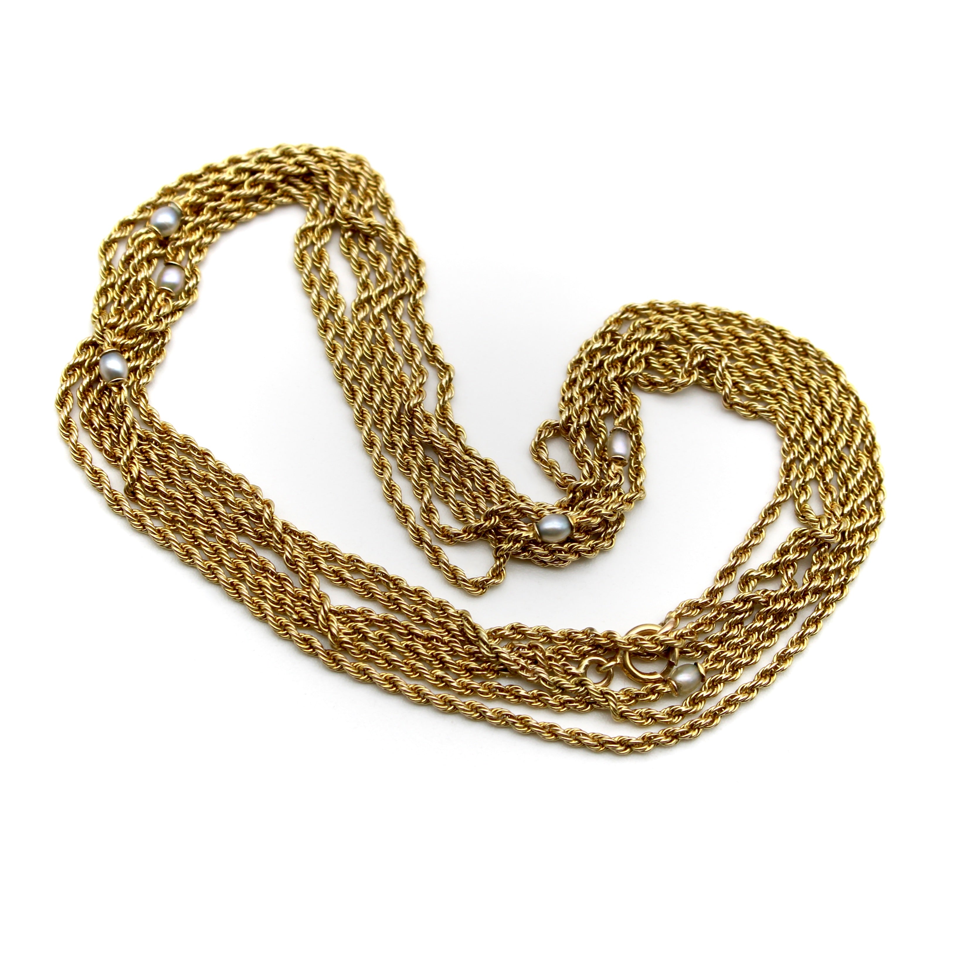 Edwardian 14K Gold Rope Chain with Tiny Blue Pearls Kirsten's Corner