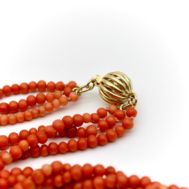 Triple Strand Twisted Salmon Coral Necklace Necklace Kirsten's Corner Jewelry 