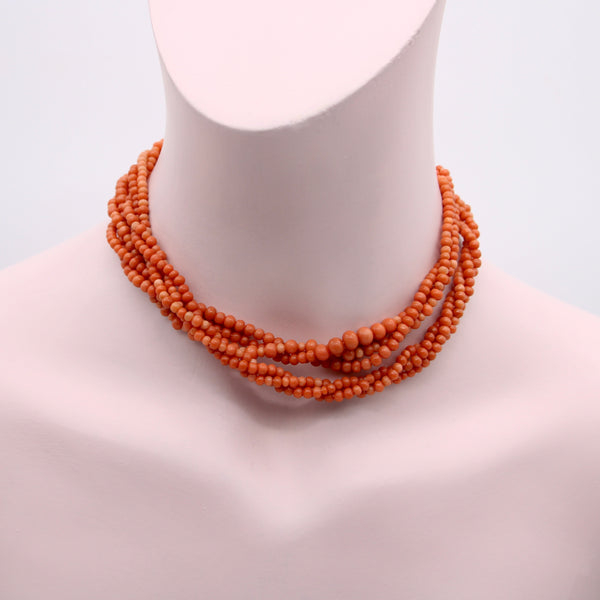 Triple Strand Twisted Salmon Coral Necklace Necklace Kirsten's Corner Jewelry 
