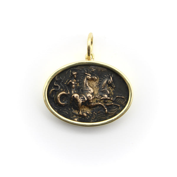 18K Gold and Bronze Rare James Tassie Poseidon Medallion Pendant, Charm Kirsten's Corner 