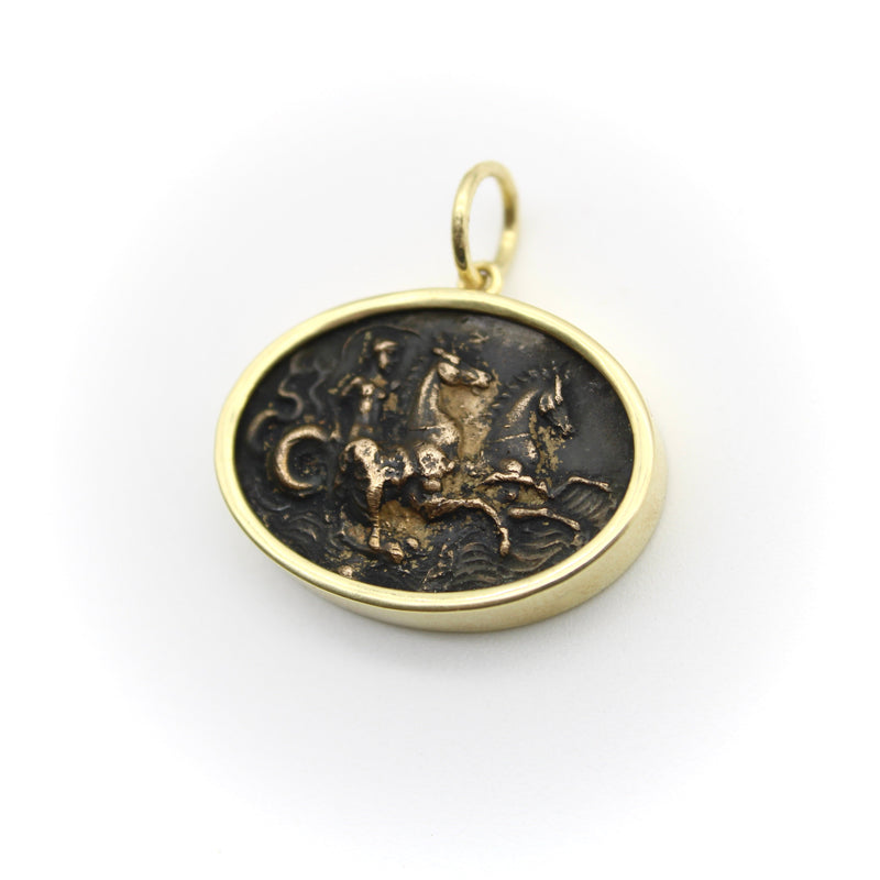 18K Gold and Bronze Rare James Tassie Poseidon Medallion Pendant, Charm Kirsten's Corner 