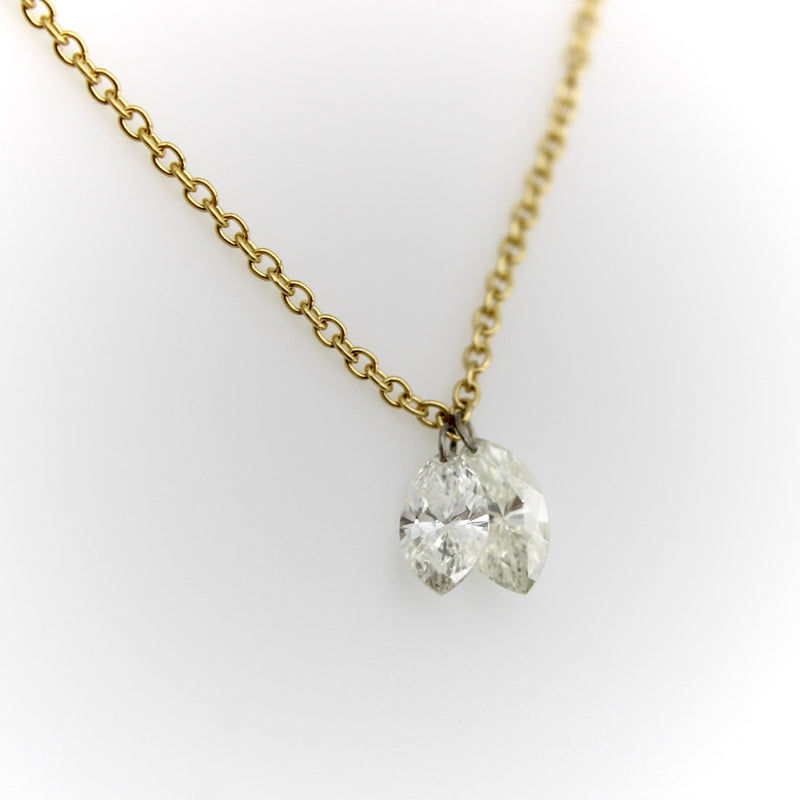 Dangling Duo of Marquise Diamonds on 14K Gold Chain Necklace Kirsten's Corner 