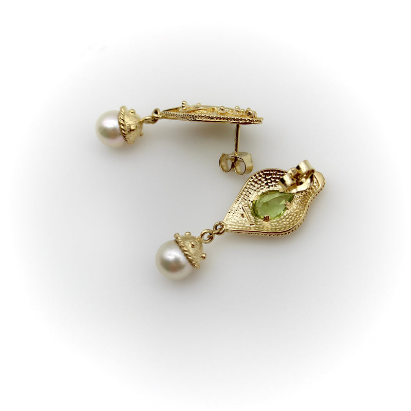 14K Gold Diamond and Peridot Renaissance Revival Earrings Earrings Kirsten's Corner Jewelry 
