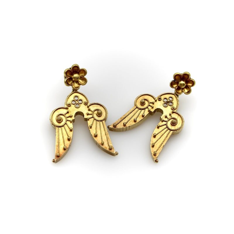 Victorian 14K Gold Etruscan Revival Angel Wing Earrings Earrings Kirsten's Corner Jewelry 