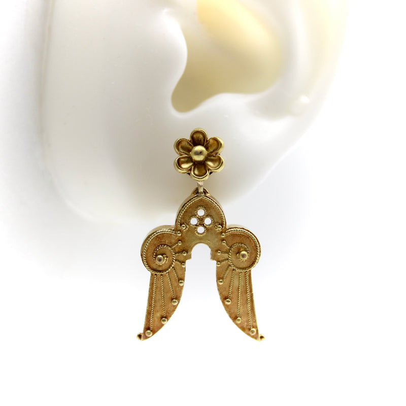 Victorian 14K Gold Etruscan Revival Angel Wing Earrings Earrings Kirsten's Corner Jewelry 