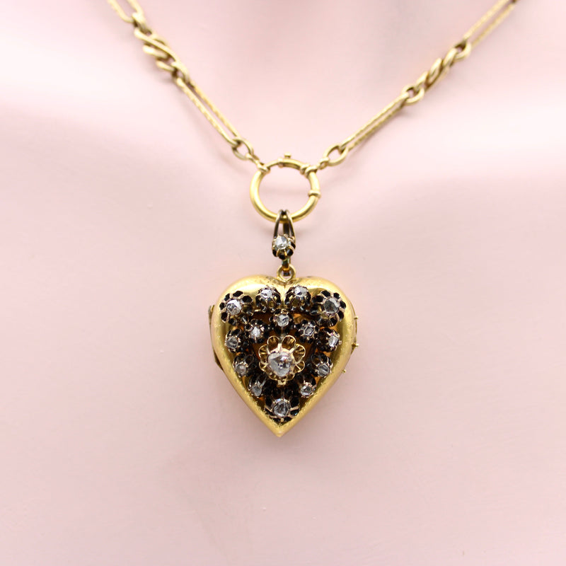 Victorian 18K Gold Rose Cut Diamond Encrusted Heart Locket locket Kirsten's Corner 