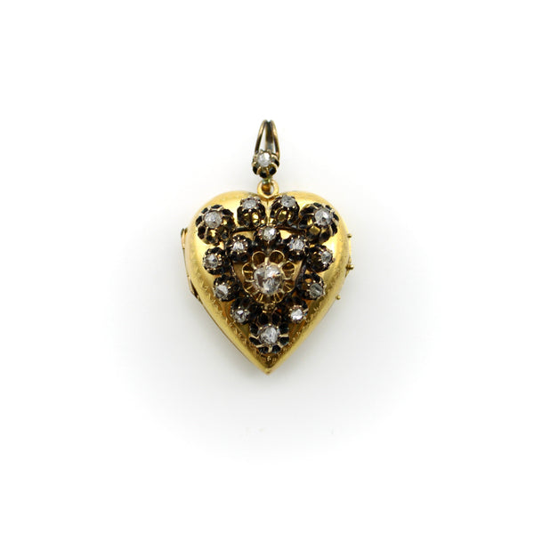 Victorian 18K Gold Rose Cut Diamond Encrusted Heart Locket locket Kirsten's Corner 