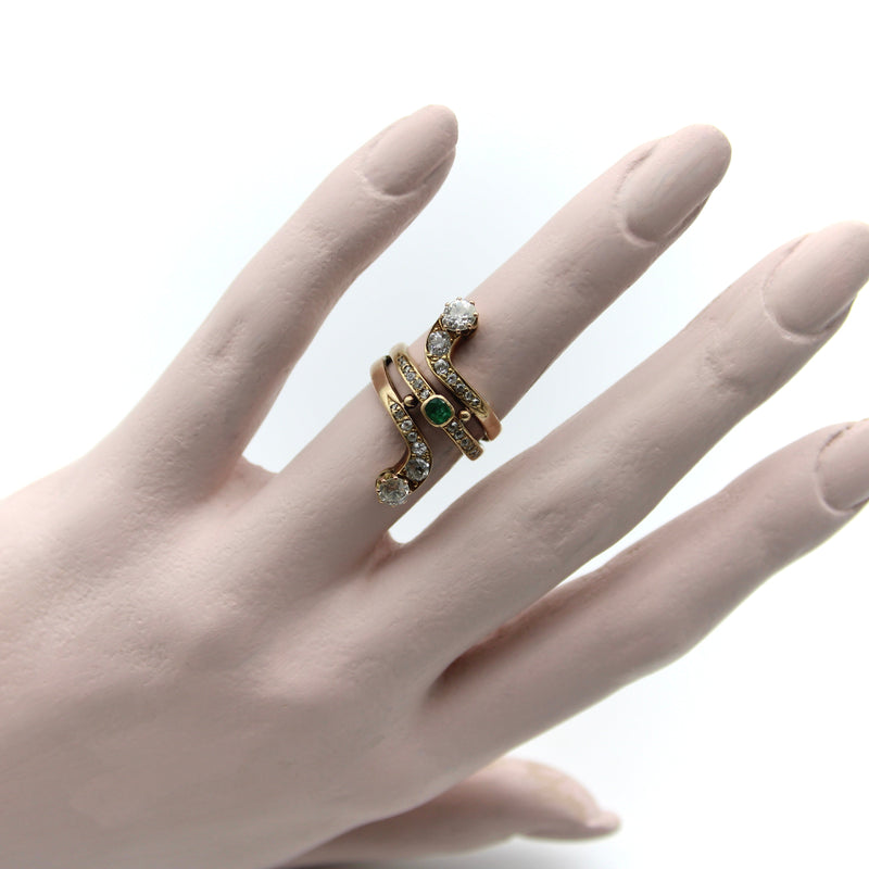 Victorian Diamond and Emerald 14K Gold Snake Ring Rings Kirsten's Corner 