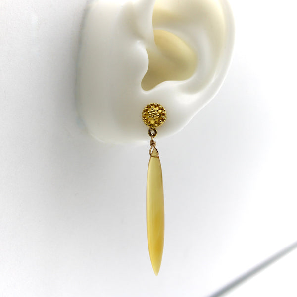18K Gold Etruscan Revival Chalcedony Torpedo Drop Earrings Earrings Kirsten's Corner 