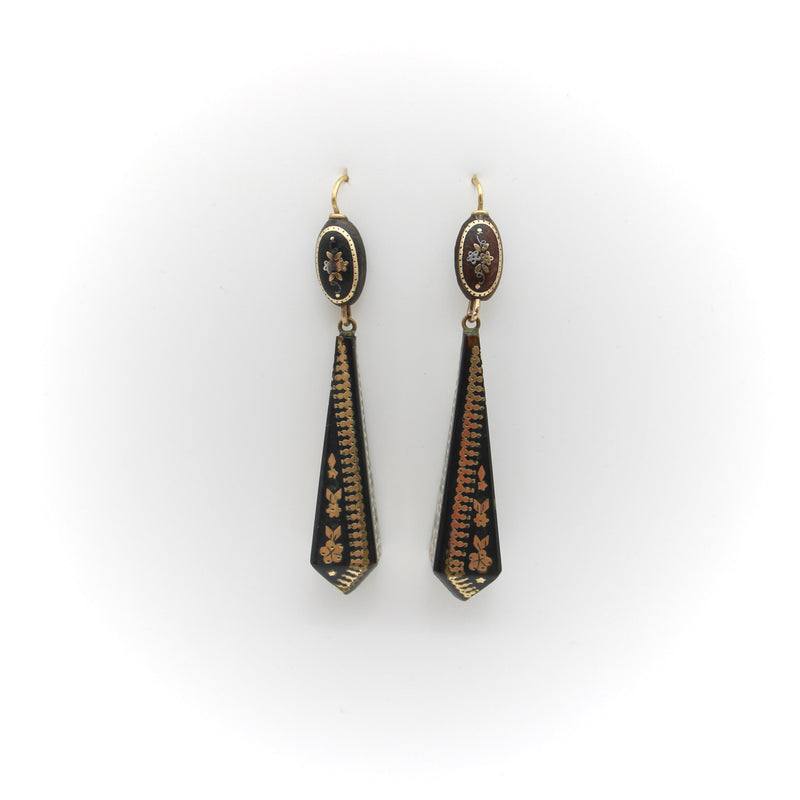 14K Gold Victorian Pique Geometric Dangle Earrings Earrings Kirsten's Corner 