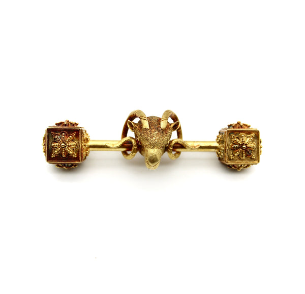 Victorian 18K Gold Etruscan Revival Ram's Head Brooch Brooches, Pins Kirsten's Corner 