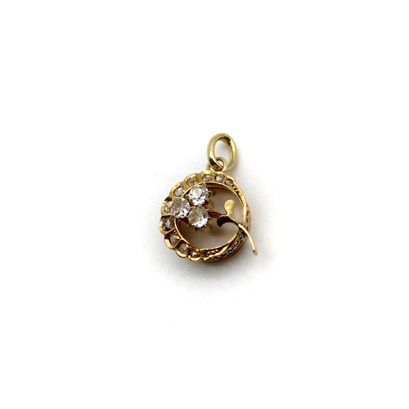 Victorian 18K Gold Crescent Moon and Clover Pendant with Diamonds Pendant, Charm Kirsten's Corner 