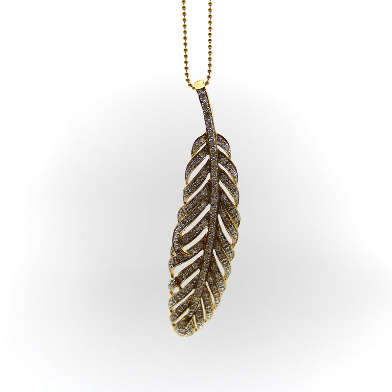 Vintage 18K Gold Feather Pendant with Pave Diamonds Pendant, Charm Kirsten's Corner 