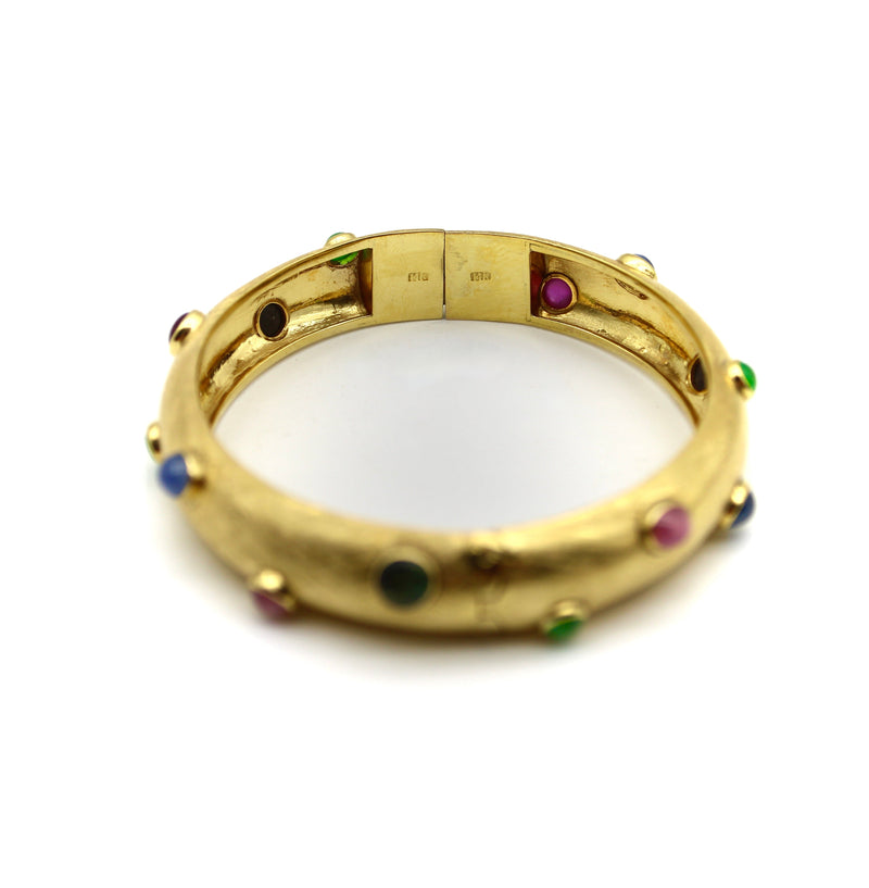 14K Gold Vintage Florentine Finish Tutti Fruti Cabochon Gemstone Bracelet Bracelet Kirsten's Corner Jewelry 