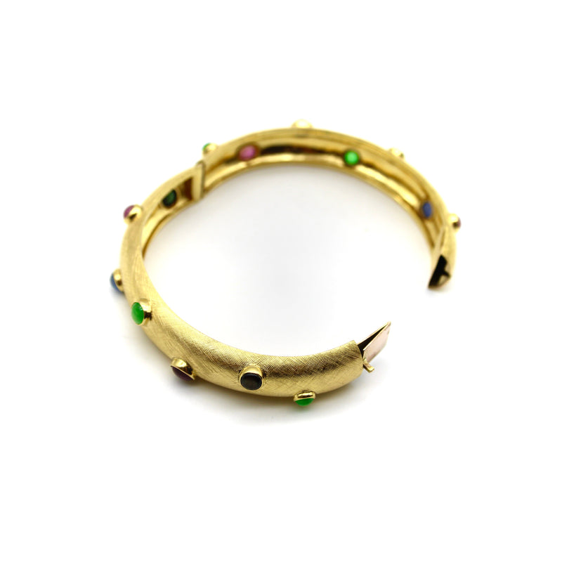 14K Gold Vintage Florentine Finish Tutti Fruti Cabochon Gemstone Bracelet Bracelet Kirsten's Corner Jewelry 