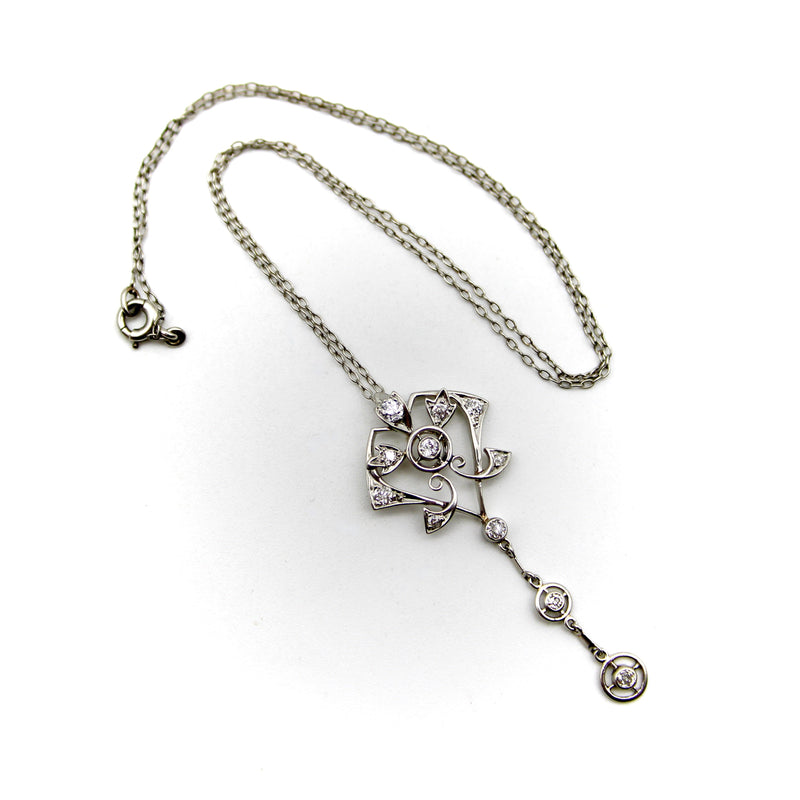 Platinum and Diamond Edwardian Lavaliere Necklace Necklace Kirsten's Corner 