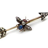 Victorian 10K Gold Diamond Ruby and Sapphire Fly and Arrow Brooch Brooch Kirsten's Corner 