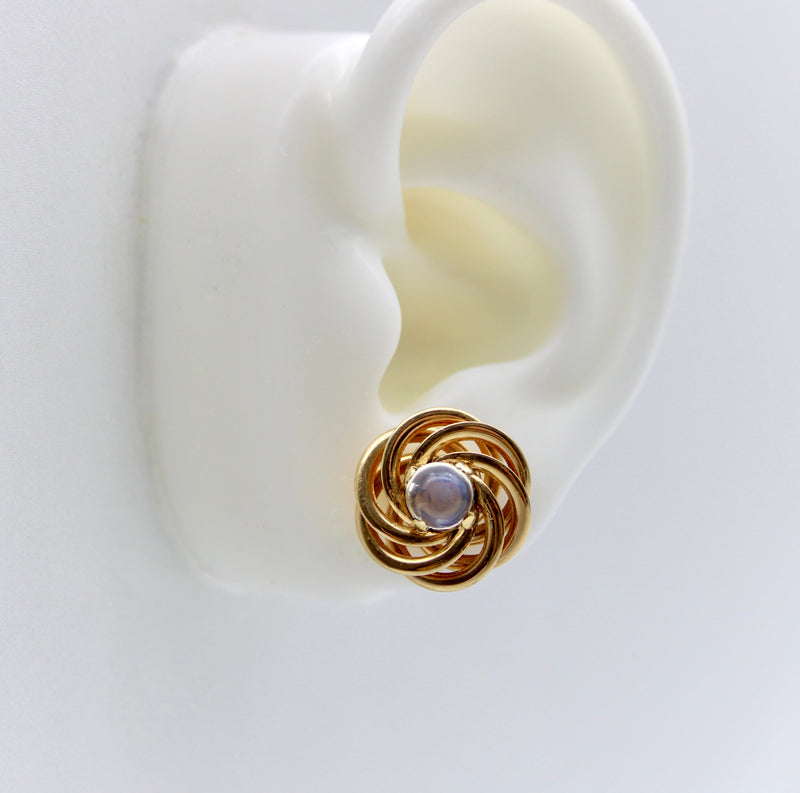 14K Gold Mid Century Moonstone Love Knot Earrings Earrings Kirsten's Corner 
