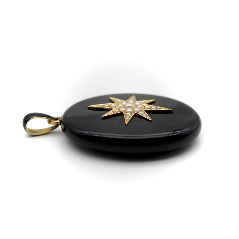 Victorian 14K Gold and Onyx Starburst Mourning Locket locket Kirsten's Corner 