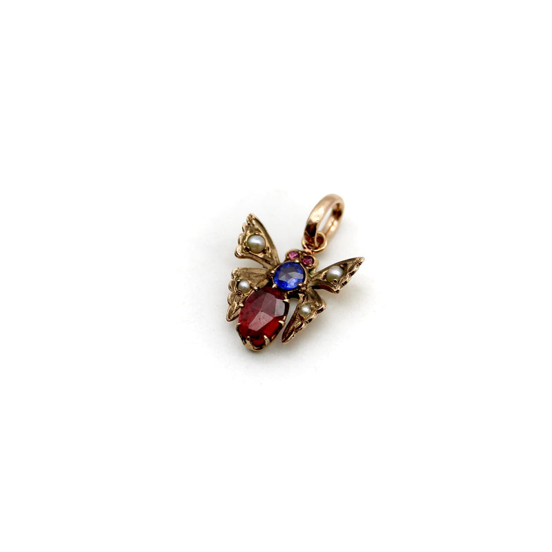 Victorian 14K Gold Pearl, Garnet, and Paste Butterfly Pendant Pendant, Charm Kirsten's Corner 