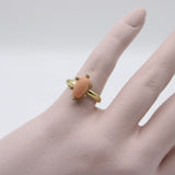 14K Gold Victorian Ring with Diamonds and Pink Coral Cabochon Ring Kirsten's Corner 