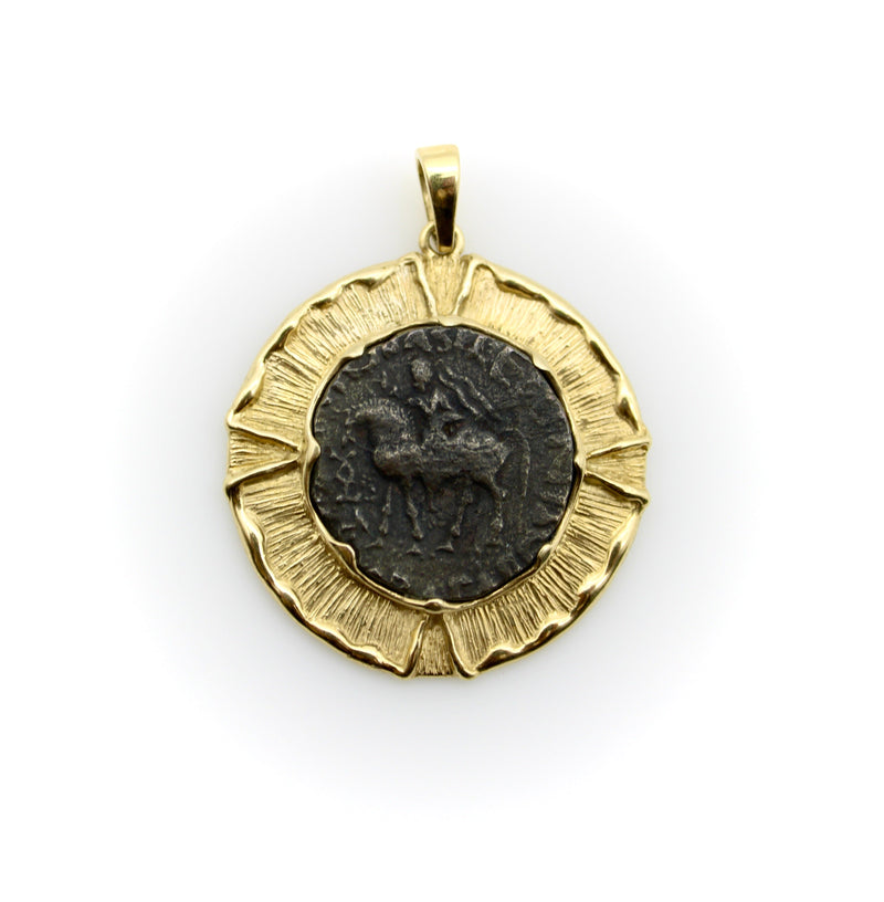 Ancient Silver Tetradachm Coin Scynthian King Azes II in 14K Gold Mount Pendant, Charm Kirsten's Corner 