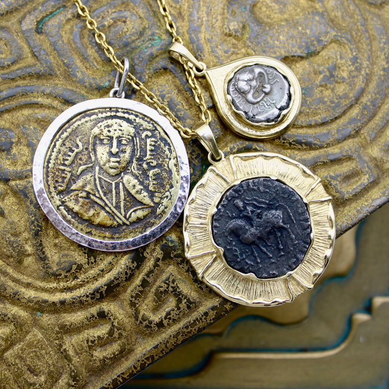 Bronze Byzantine Coin Pendant in 14K White Gold Mount Pendant Kirsten's Corner 