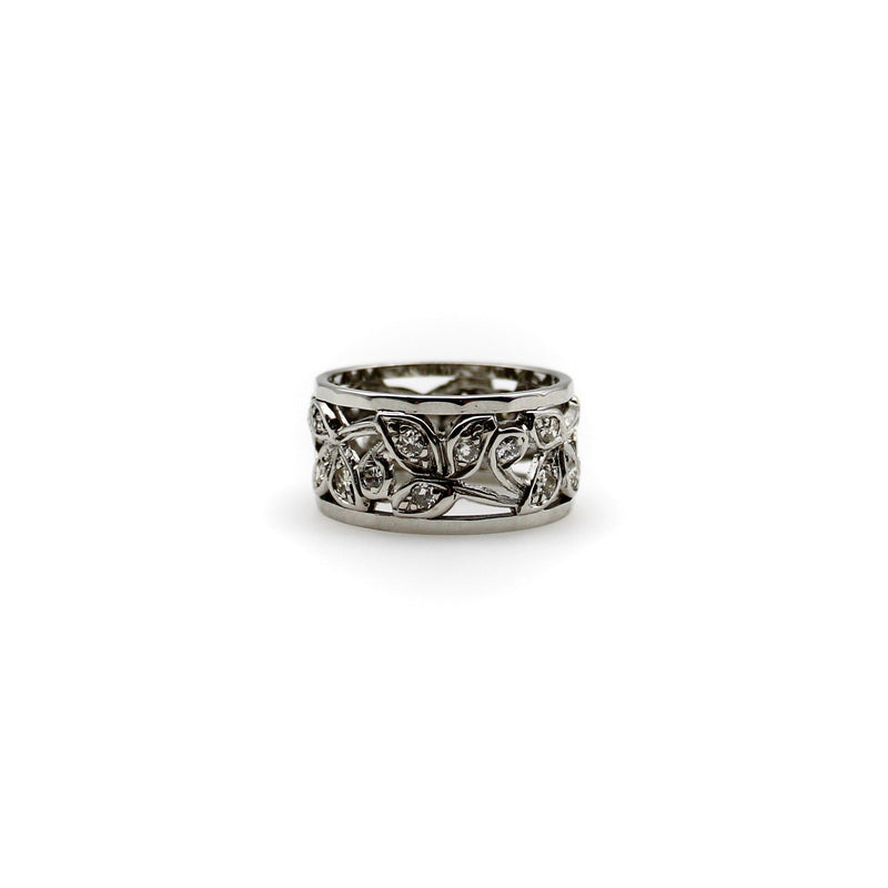Vintage 14K White Gold Foliate Diamond Ring with Reticulation ring Kirsten's Corner Jewelry 