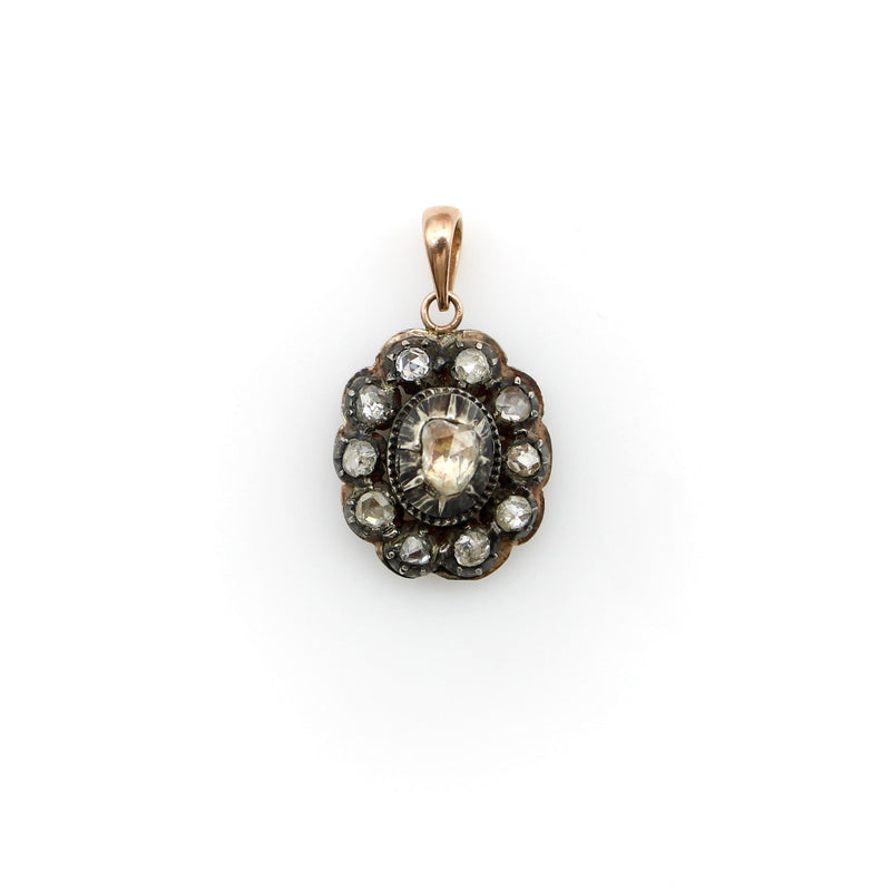 Early Victorian Rose Cut Diamond Silver Pendant with 14K Bail Pendant, Charm Kirsten's Corner 