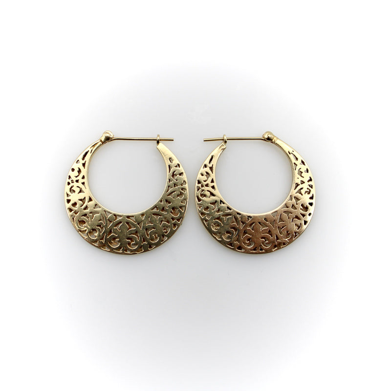 Vintage 14K Gold Reticulated Moon Hoop Earrings Earrings Kirsten's Corner 